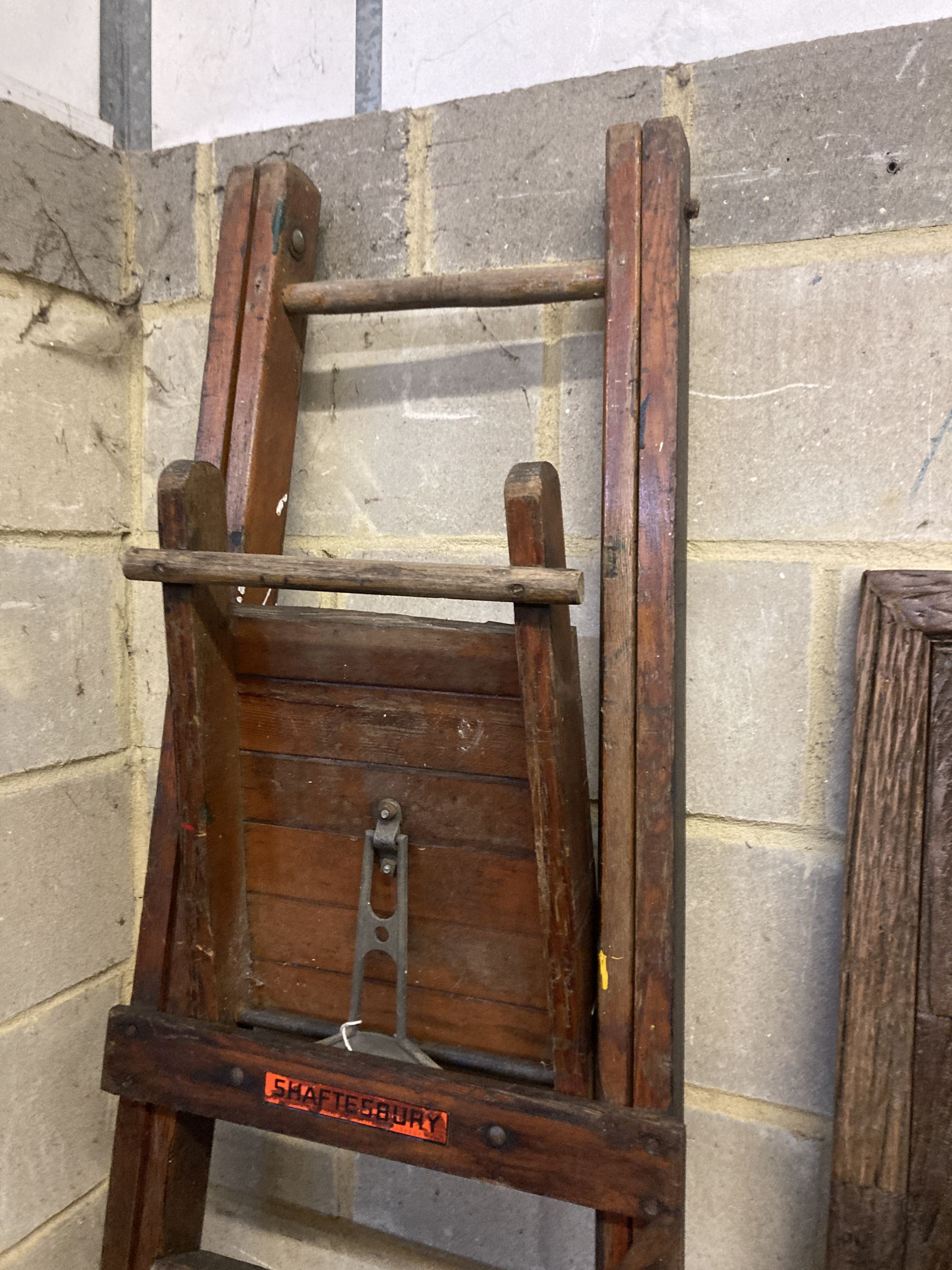 A vintage Shaftesbury London wooden step ladder, height 217cm